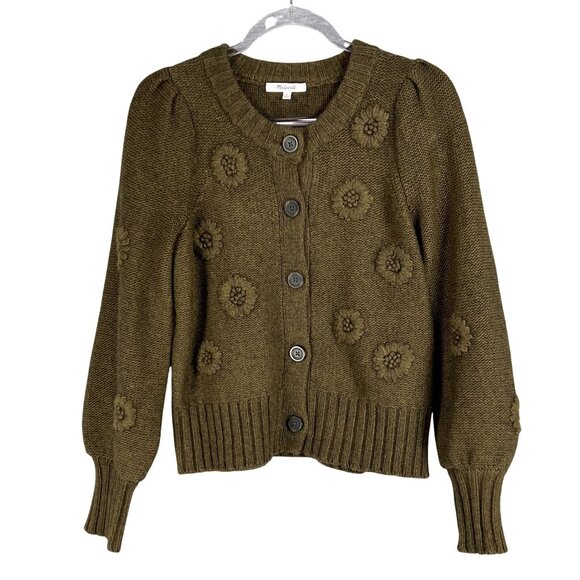 Madewell S 3D Floral Edencroft Pleat Sleeve Merino Wool Alpaca Cardigan Sweater - Picture 5 of 14